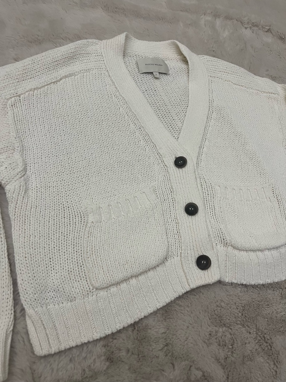 Brochu Walker Linen Blend Cropped Cardigan Salt White Size Large - Picture 6 of 9